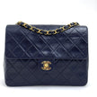Chanel borsa Classic Flap Mini 20 cm in pelle di agnello blu 1991–1994