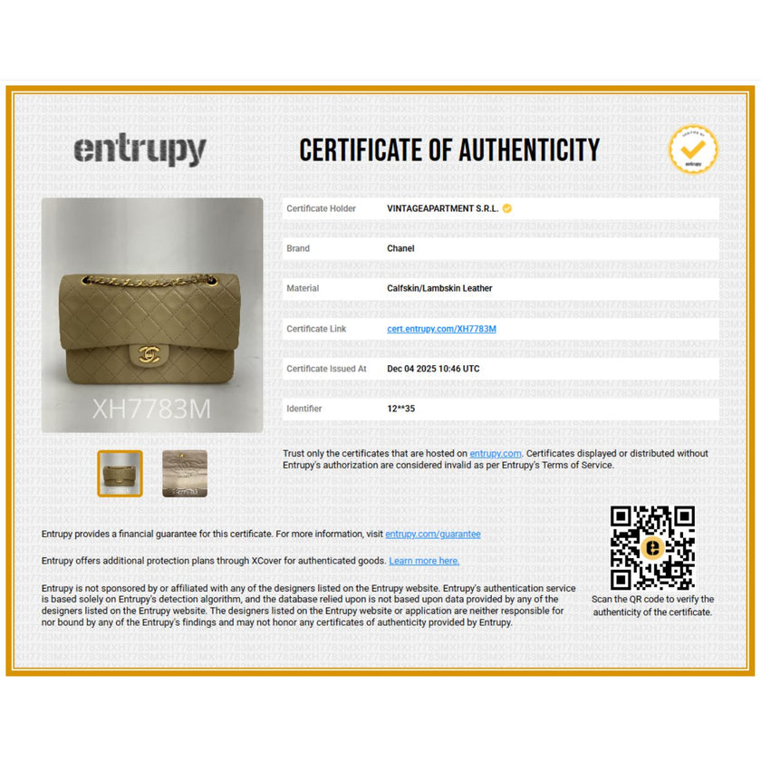 Chanel borsa vintage a spalla Classic Flap 25 cm in pelle di agnello beige