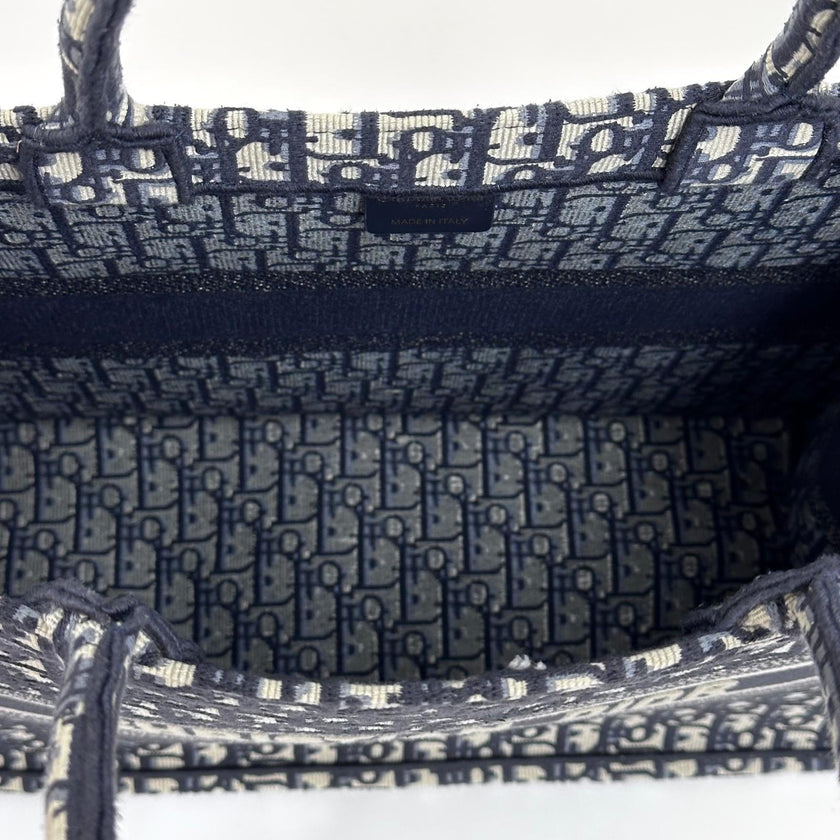 Christian Dior Borsa Book Tote Oblique Grande in Tela Blu Navy