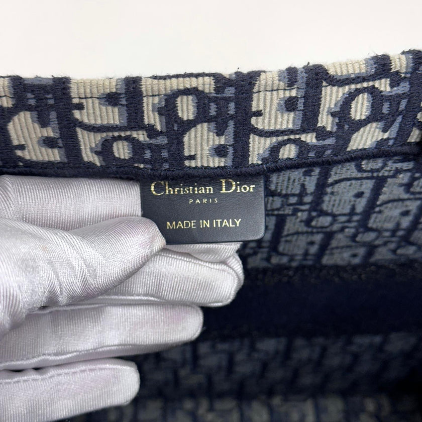 Christian Dior Borsa Book Tote Oblique Grande in Tela Blu Navy