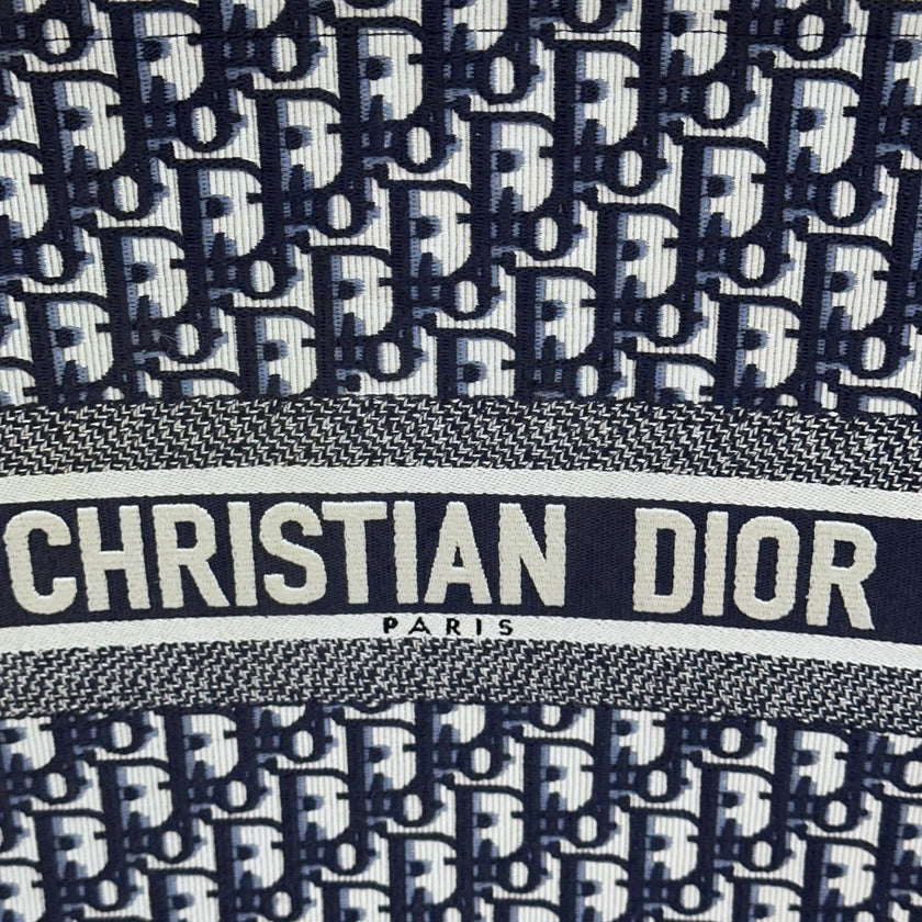 Christian Dior Borsa Book Tote Oblique Grande in Tela Blu Navy