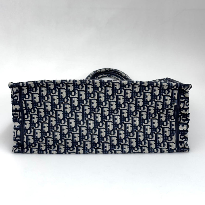 Christian Dior Borsa Book Tote Oblique Grande in Tela Blu Navy