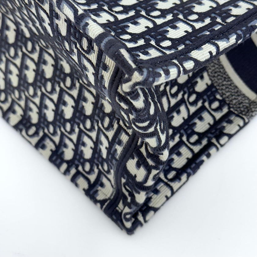 Christian Dior Borsa Book Tote Oblique Grande in Tela Blu Navy