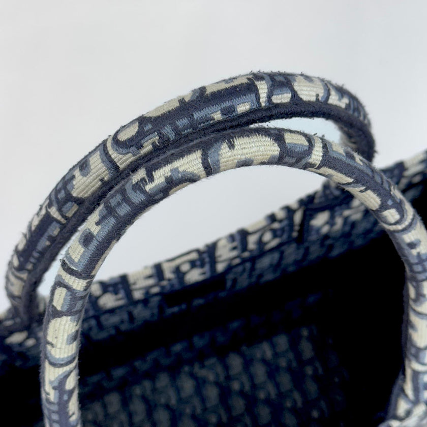 Christian Dior Borsa Book Tote Oblique Grande in Tela Blu Navy