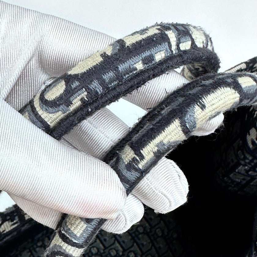 Christian Dior Borsa Book Tote Oblique Grande in Tela Blu Navy