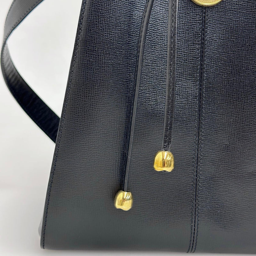 Christian Dior Borsa Secchiello Médaillon Vintage in Pelle Nera
