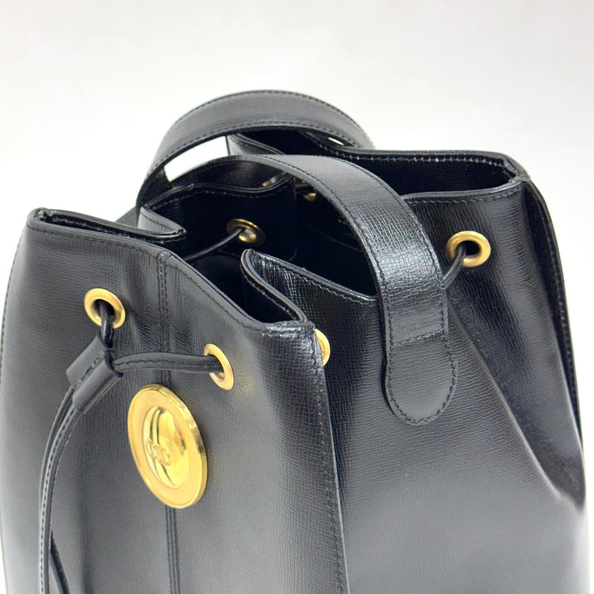 Christian Dior Borsa Secchiello Médaillon Vintage in Pelle Nera