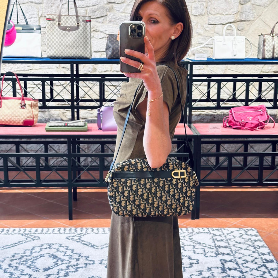 Christian Dior Borsa a spalla Monogram Trotter blu vintage