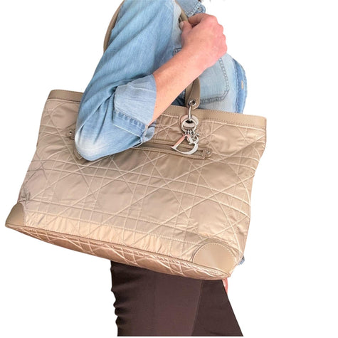 Christian Dior Borsa a spalla Panarea Cannage raso beige size grande
