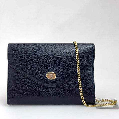 Christian Dior Borsa a spalla vintage in pelle nera con catena dorata