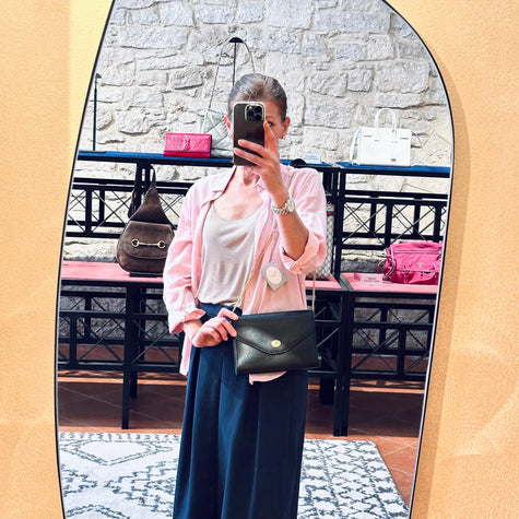 Christian Dior Borsa a spalla vintage in pelle nera con catena dorata
