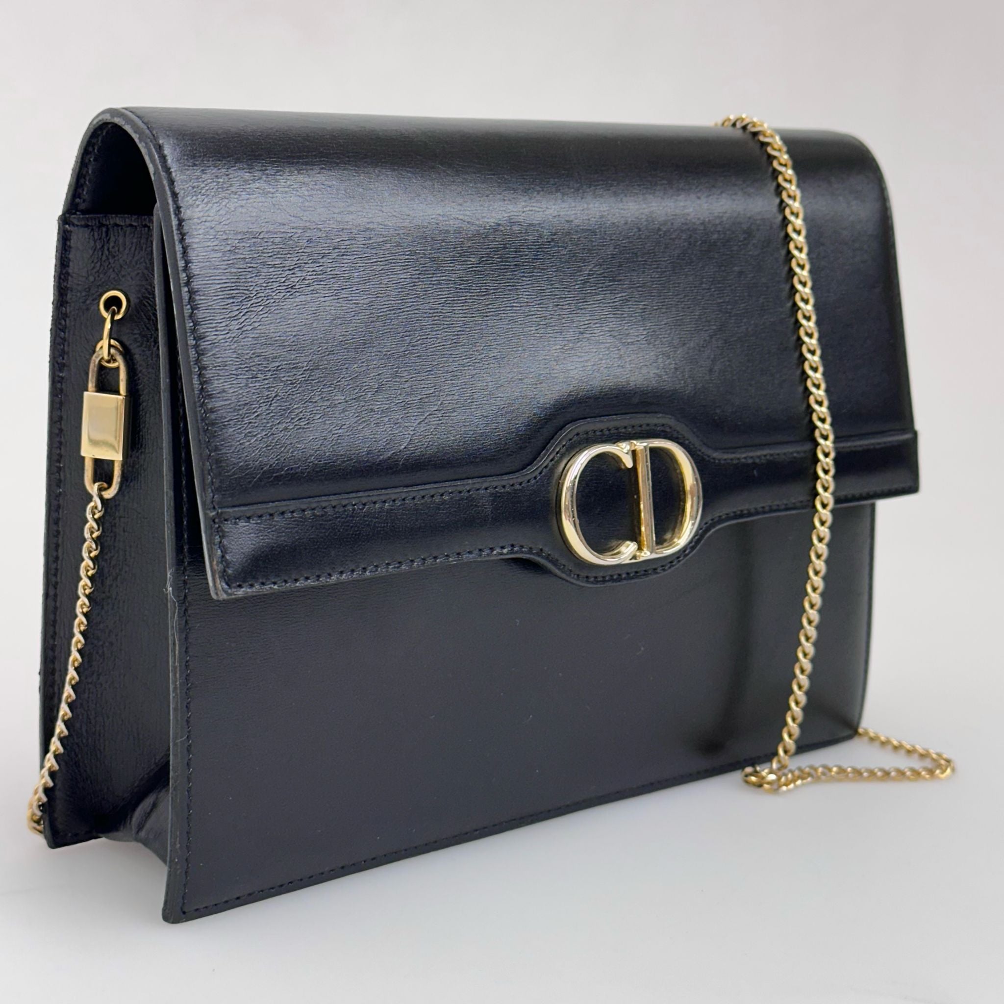 Christian Dior Borsa a tracolla Vintage Logo CD in pelle nera