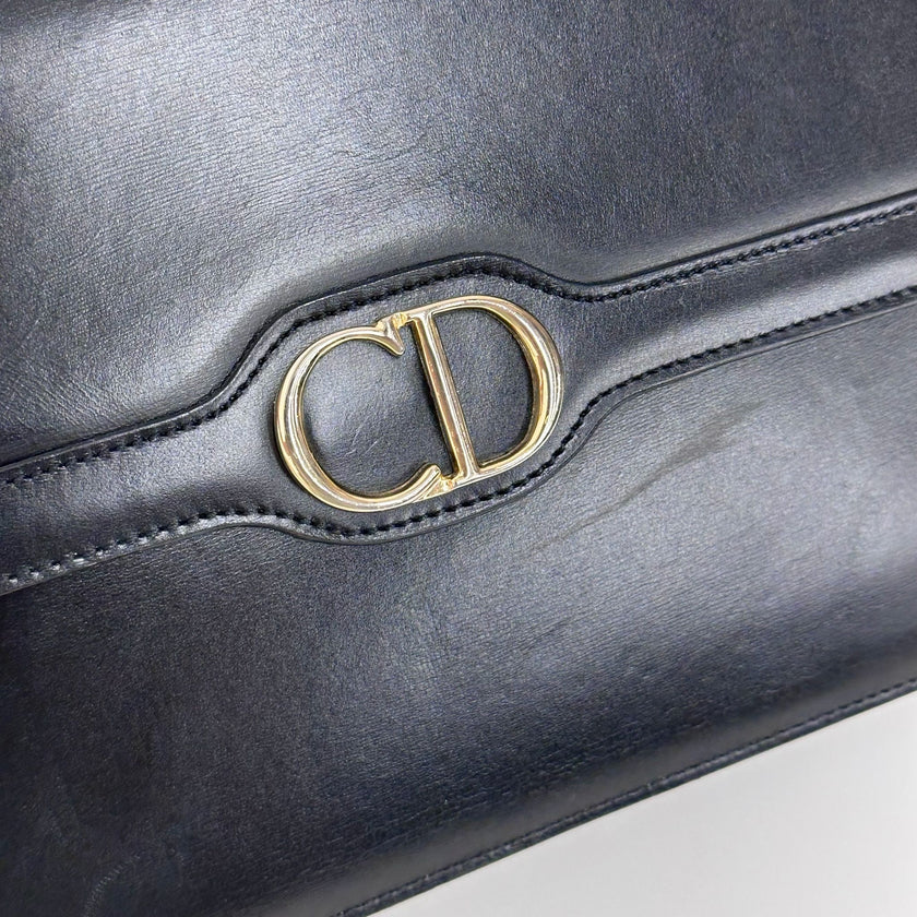 Christian Dior Borsa a tracolla Vintage Logo CD in pelle nera