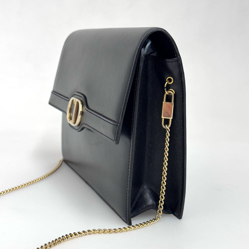 Christian Dior Borsa a tracolla Vintage Logo CD in pelle nera