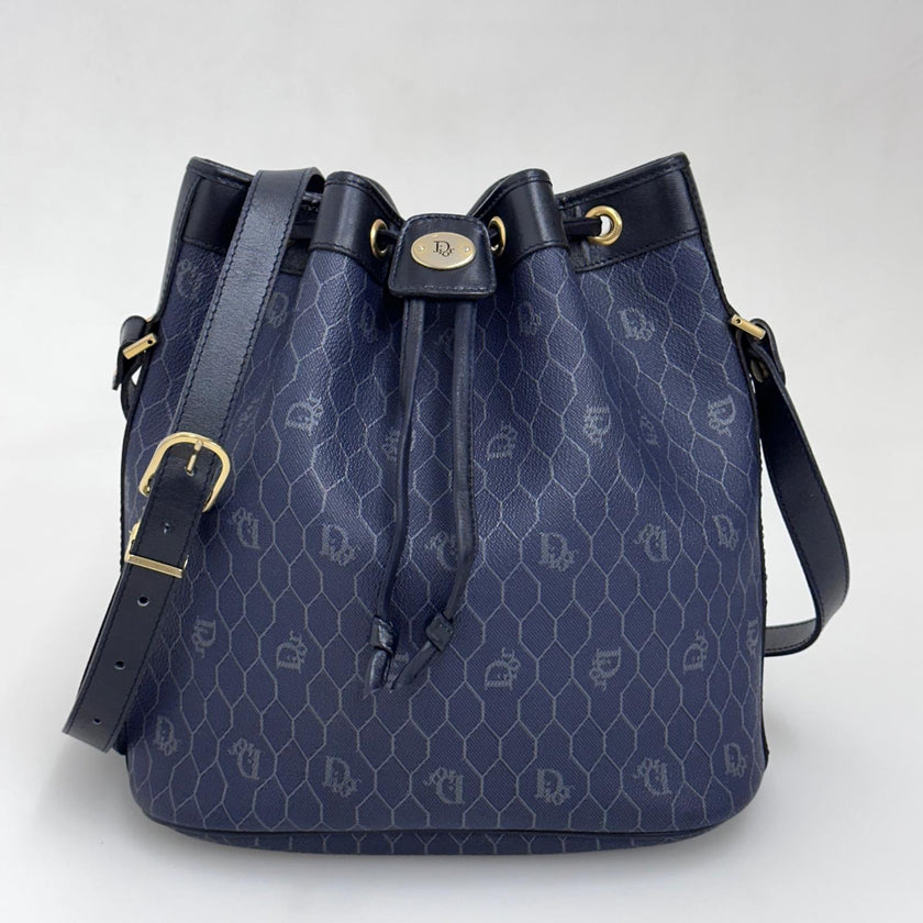 Christian Dior Borsa a tracolla secchiello Nido d'Ape blu vintage