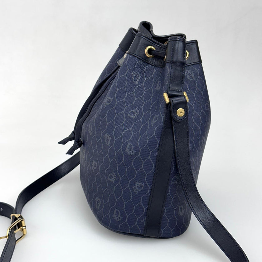 Christian Dior Borsa a tracolla secchiello Nido d'Ape blu vintage