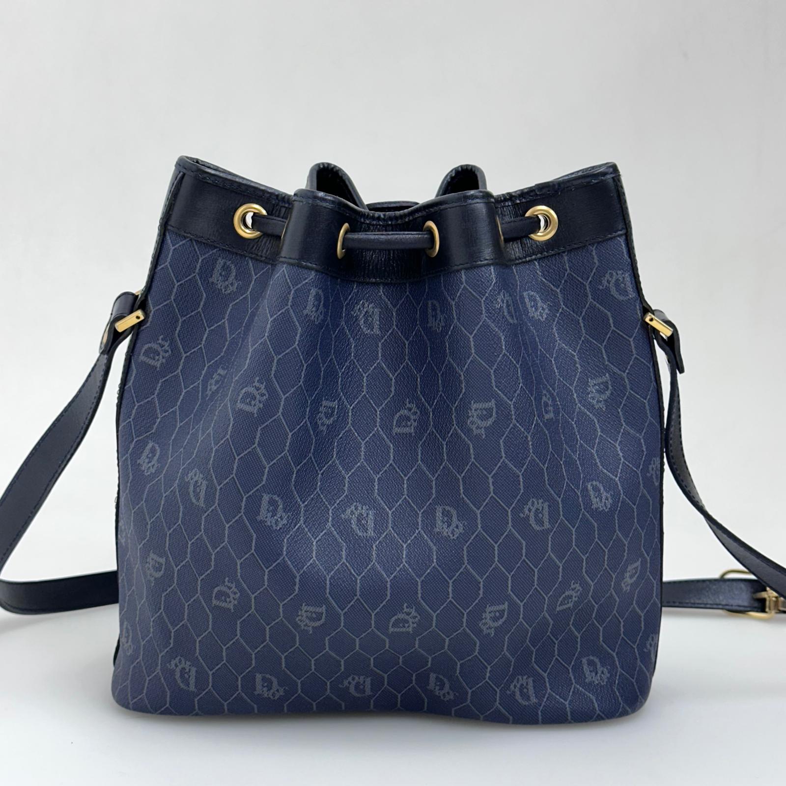 Christian Dior Borsa a tracolla secchiello Nido d'Ape blu vintage