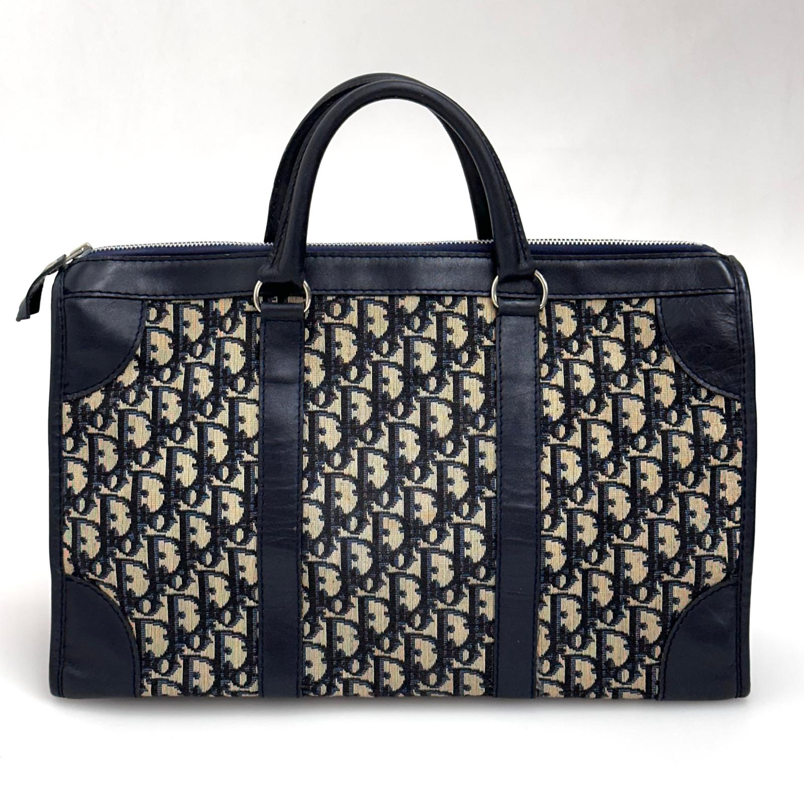 Christian Dior Boston Bag in Tela Oblique e Pelle Blu
