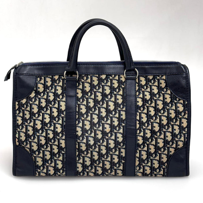Christian Dior Boston Bag in Tela Oblique e Pelle Blu