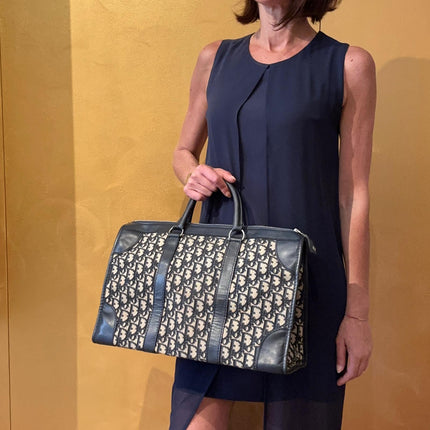 Christian Dior Boston Bag in Tela Oblique e Pelle Blu