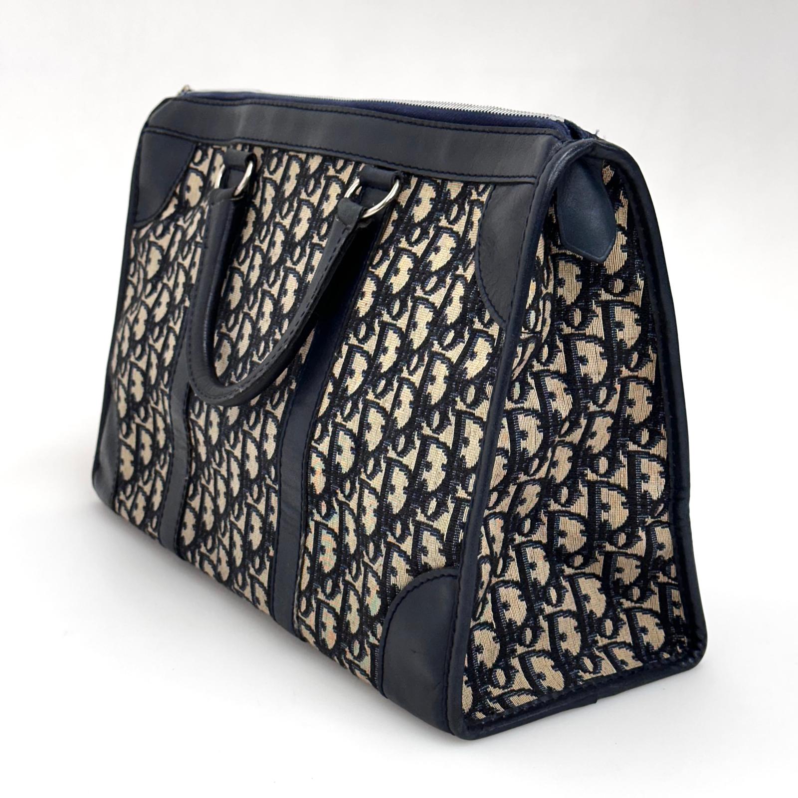 Christian Dior Boston Bag in Tela Oblique e Pelle Blu