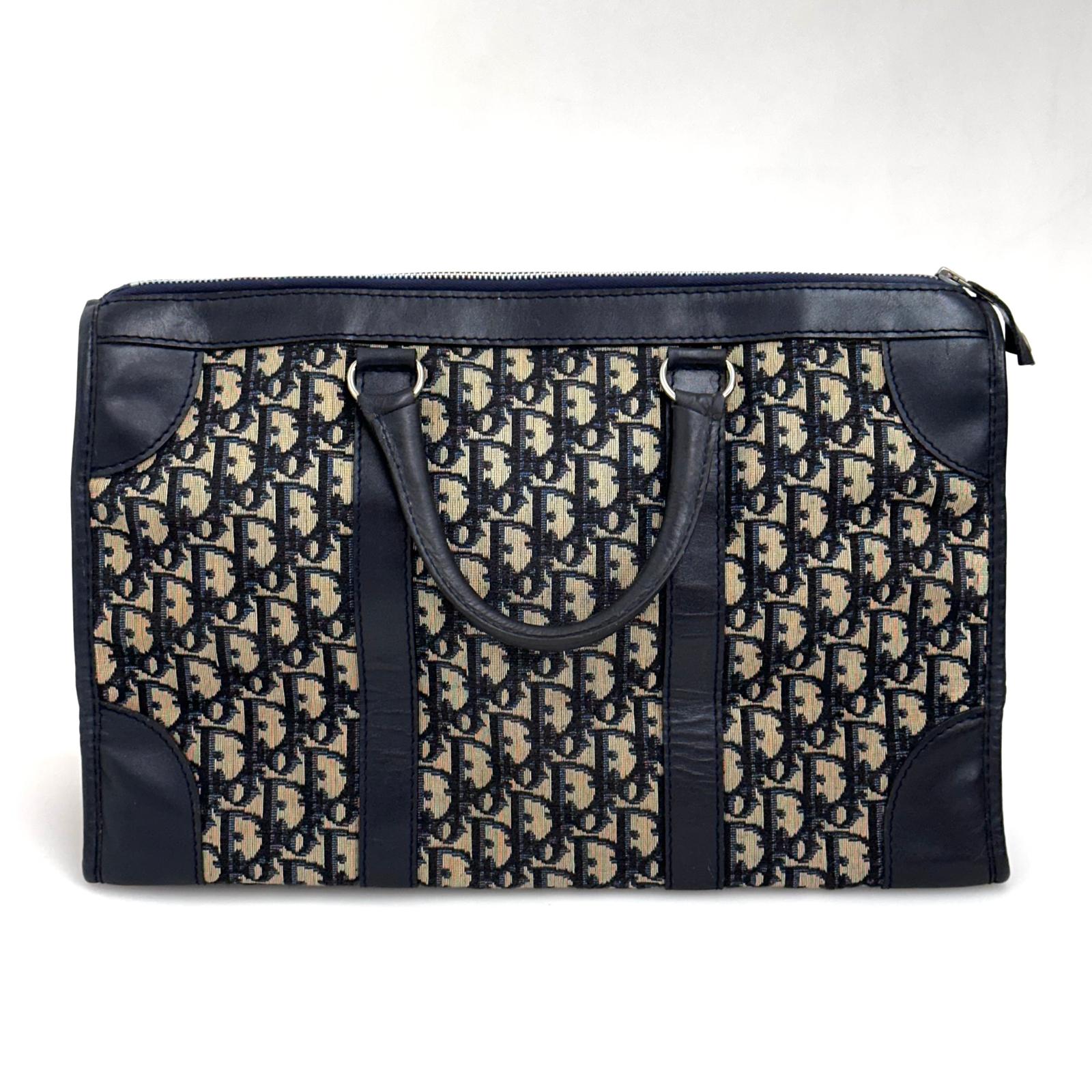 Christian Dior Boston Bag in Tela Oblique e Pelle Blu