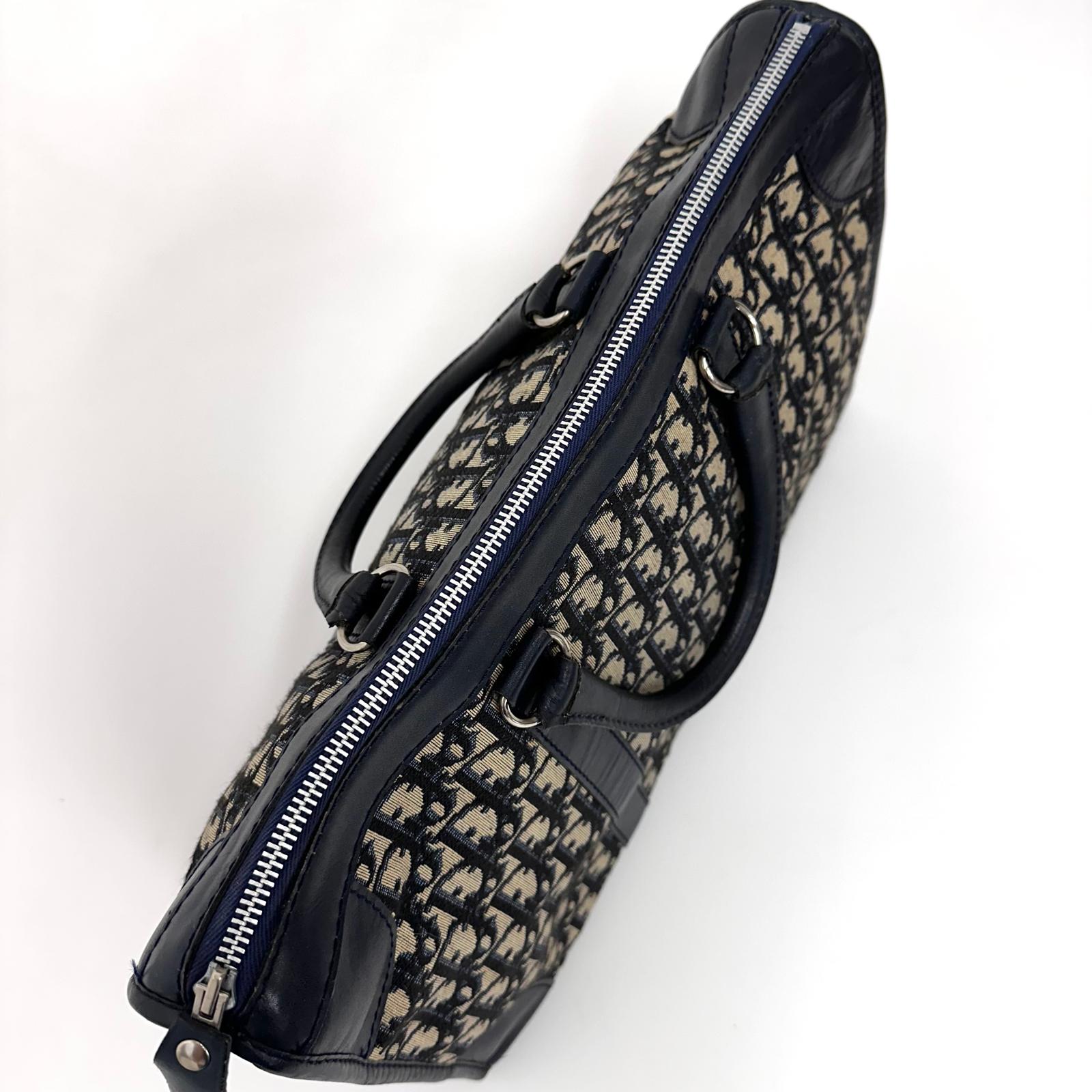 Christian Dior Boston Bag in Tela Oblique e Pelle Blu
