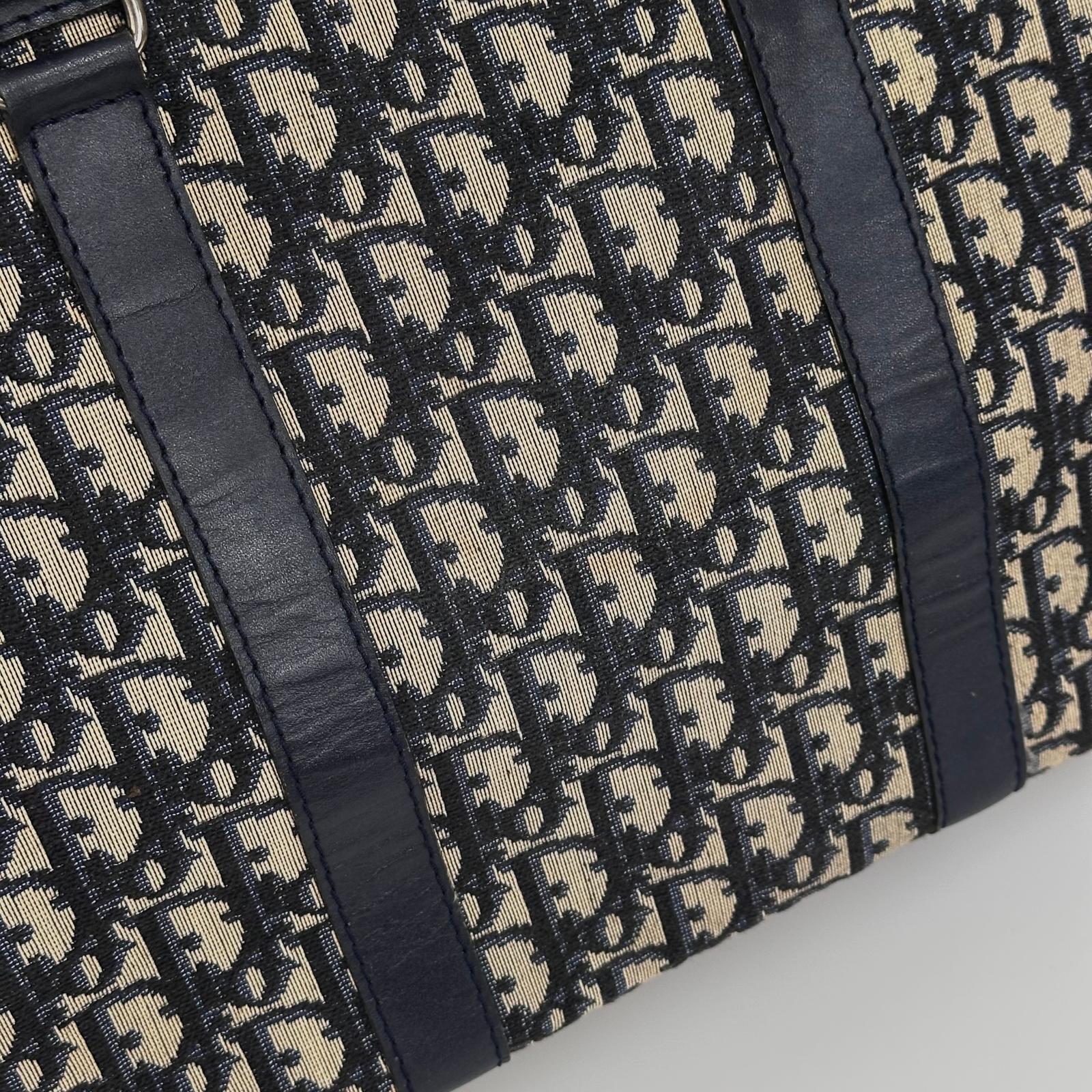 Christian Dior Boston Bag in Tela Oblique e Pelle Blu