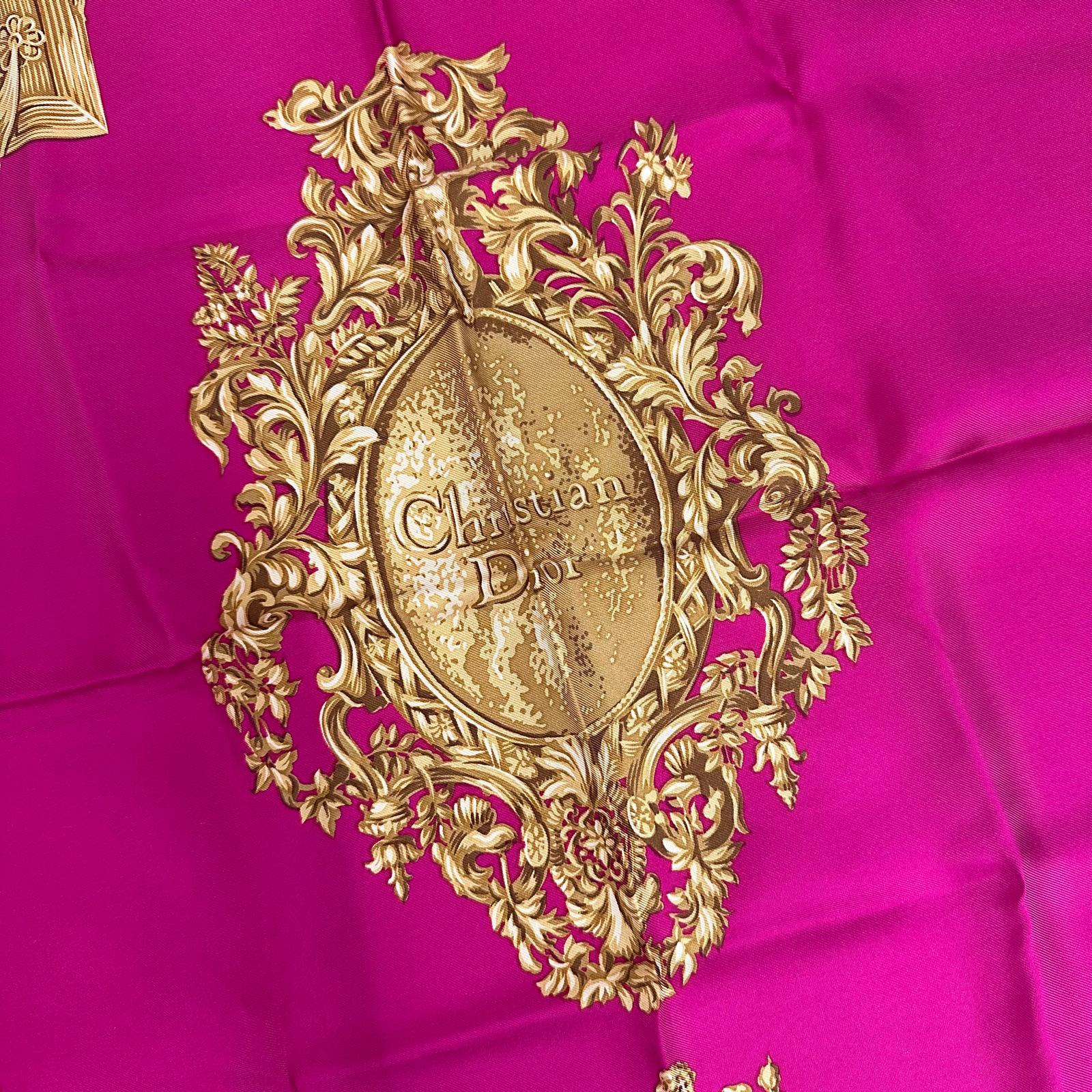 Christian Dior Foulard Vintage in Seta Fucsia e Blu Navy