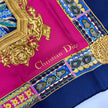 Christian Dior Foulard Vintage in Seta Fucsia e Blu Navy