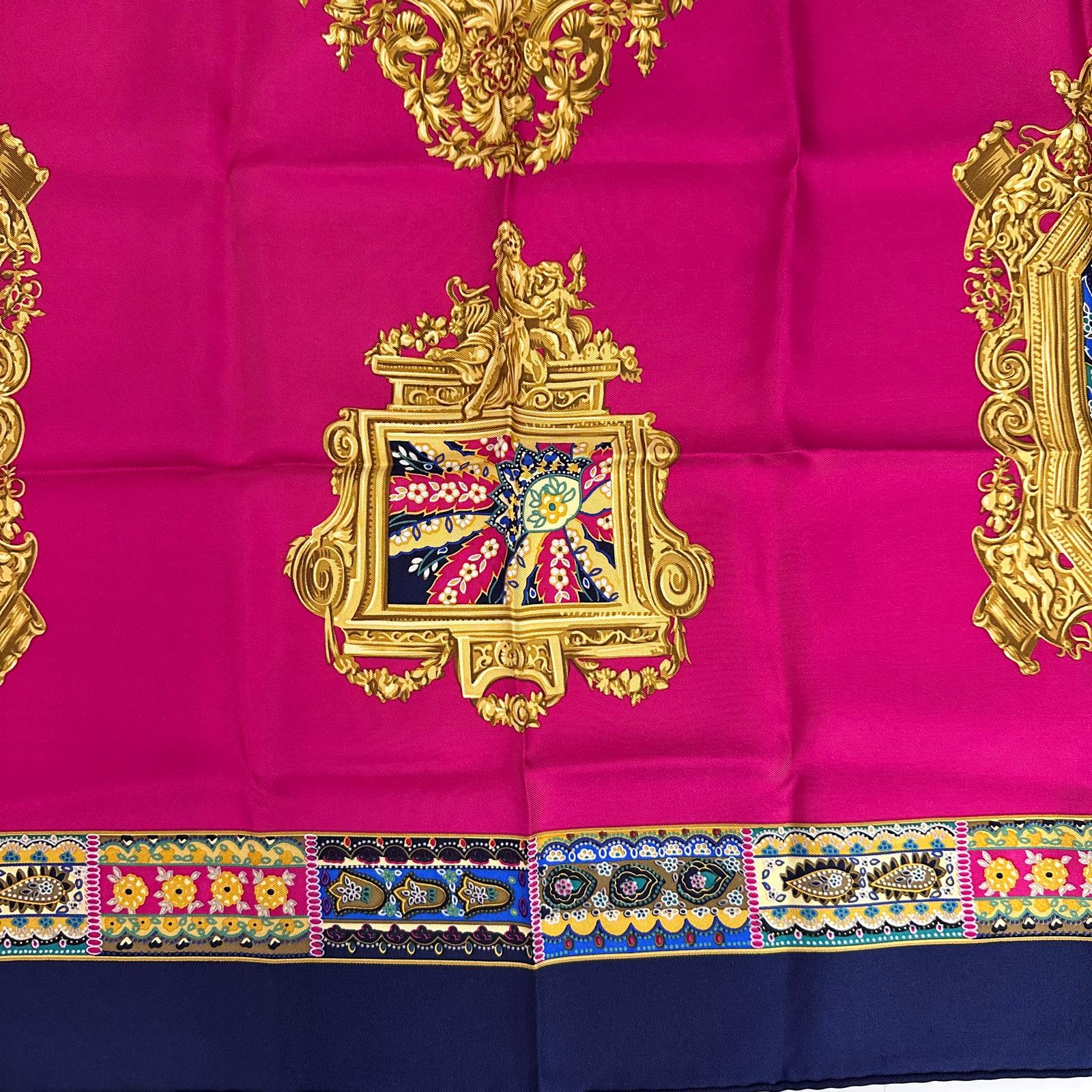 Christian Dior Foulard Vintage in Seta Fucsia e Blu Navy