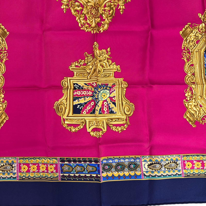 Christian Dior Foulard Vintage in Seta Fucsia e Blu Navy