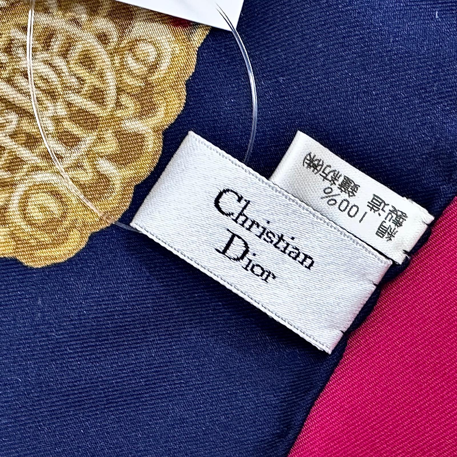 Christian Dior Foulard Vintage in Seta Fucsia e Blu Navy