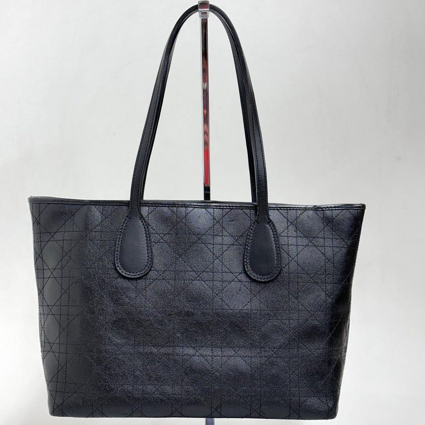 Christian Dior Panarea Tote in Tela Rivestita Cannage Nera Tono su Tono