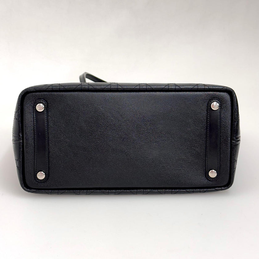 Christian Dior Panarea Tote in Tela Rivestita Cannage Nera Tono su Tono