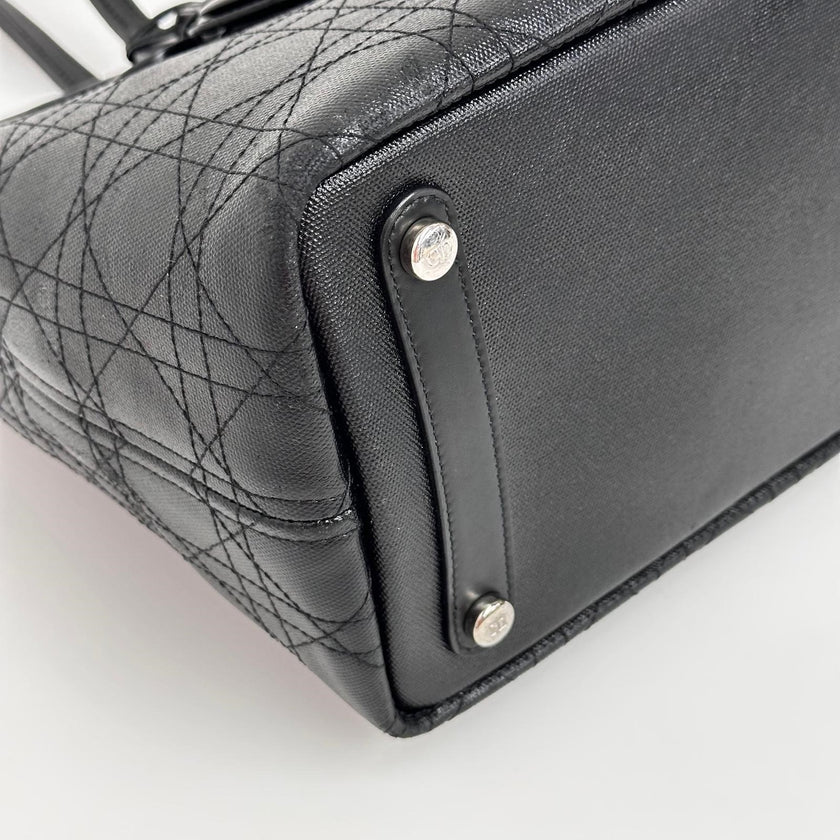 Christian Dior Panarea Tote in Tela Rivestita Cannage Nera Tono su Tono