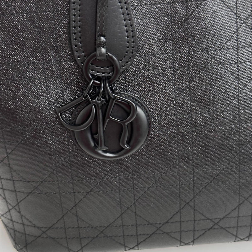 Christian Dior Panarea Tote in Tela Rivestita Cannage Nera Tono su Tono