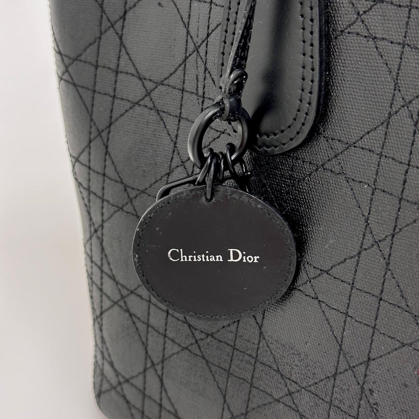 Christian Dior Panarea Tote in Tela Rivestita Cannage Nera Tono su Tono