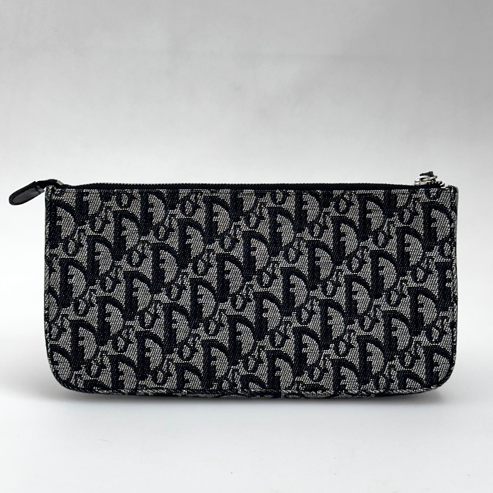 Christian Dior Pochette Trotter in Tela Monogram Blu e Pelle Nera