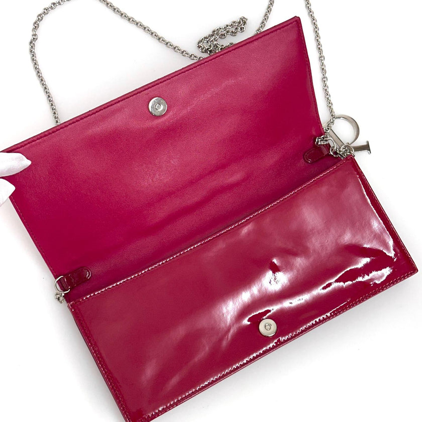 Christian Dior Pochette con catena Lady Dior Cannage vernice rossa