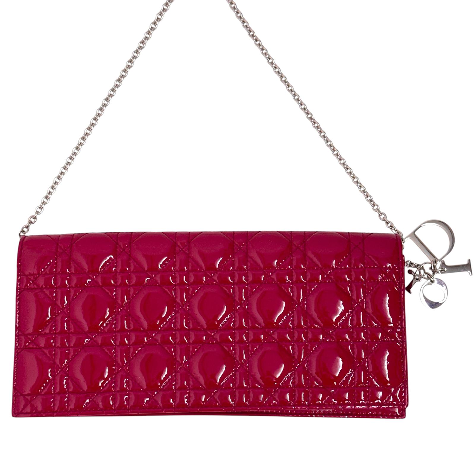 Christian Dior Pochette con catena Lady Dior Cannage vernice rossa