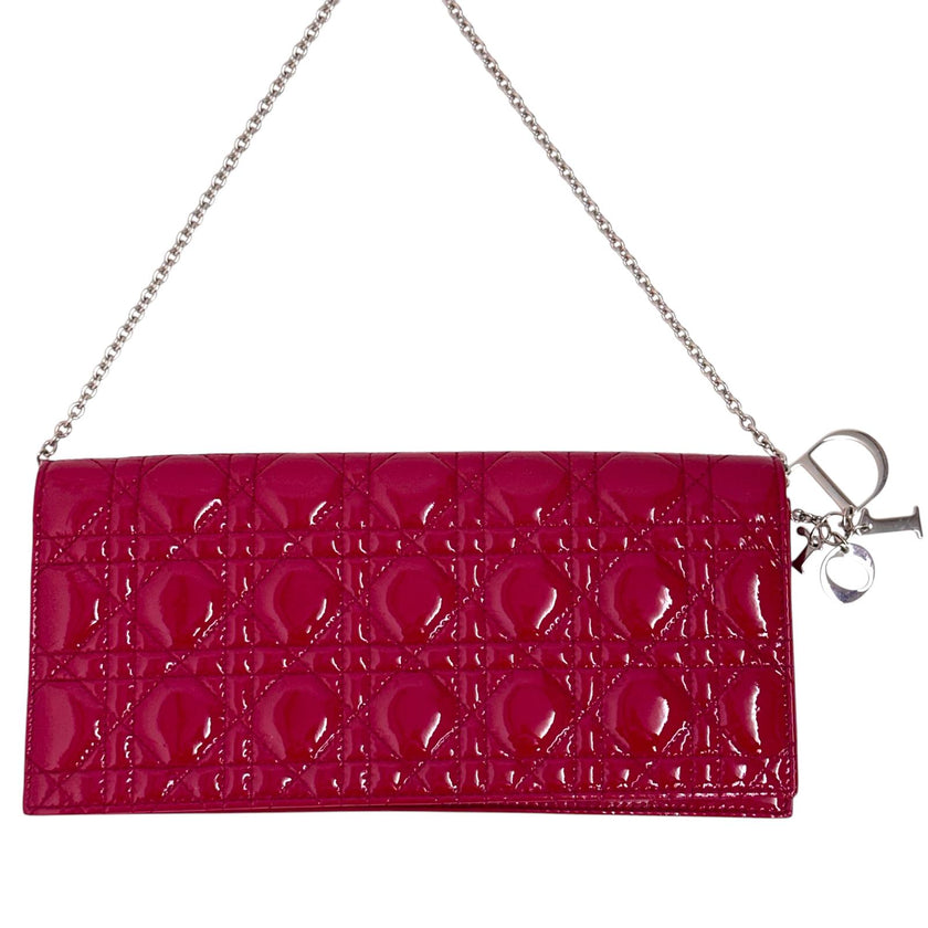 Christian Dior Pochette con catena Lady Dior Cannage vernice rossa