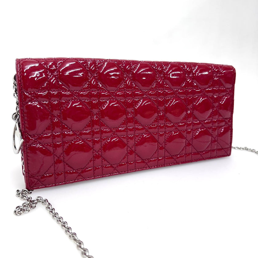 Christian Dior Pochette con catena Lady Dior Cannage vernice rossa