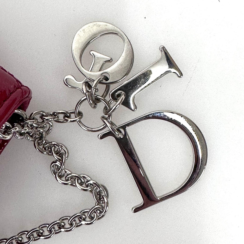 Christian Dior Pochette con catena Lady Dior Cannage vernice rossa