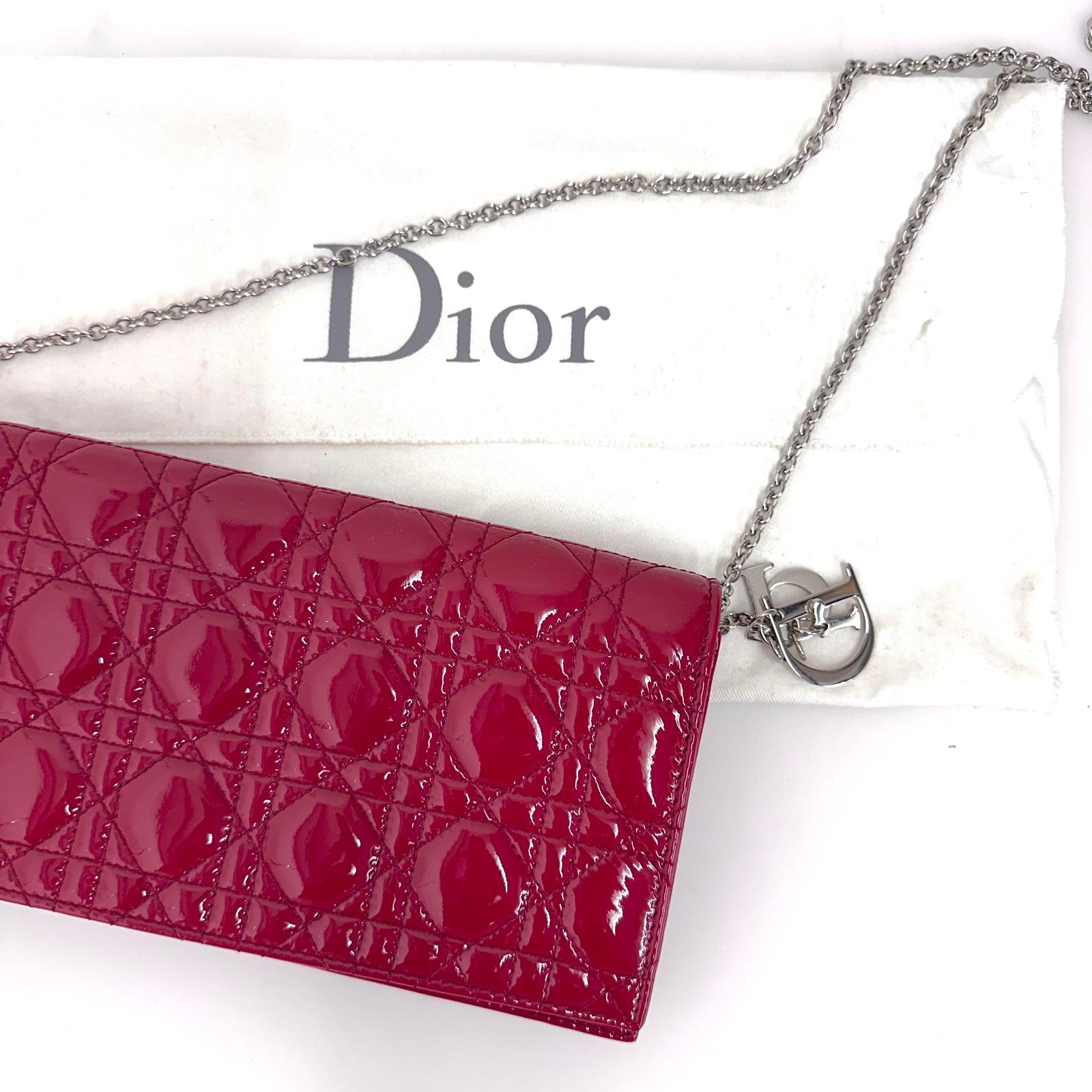 Christian Dior Pochette con catena Lady Dior Cannage vernice rossa