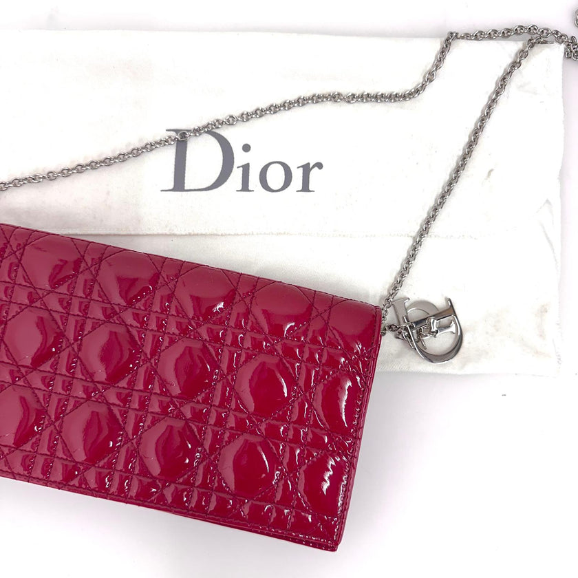 Christian Dior Pochette con catena Lady Dior Cannage vernice rossa