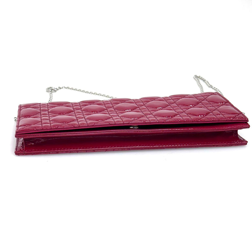 Christian Dior Pochette con catena Lady Dior Cannage vernice rossa