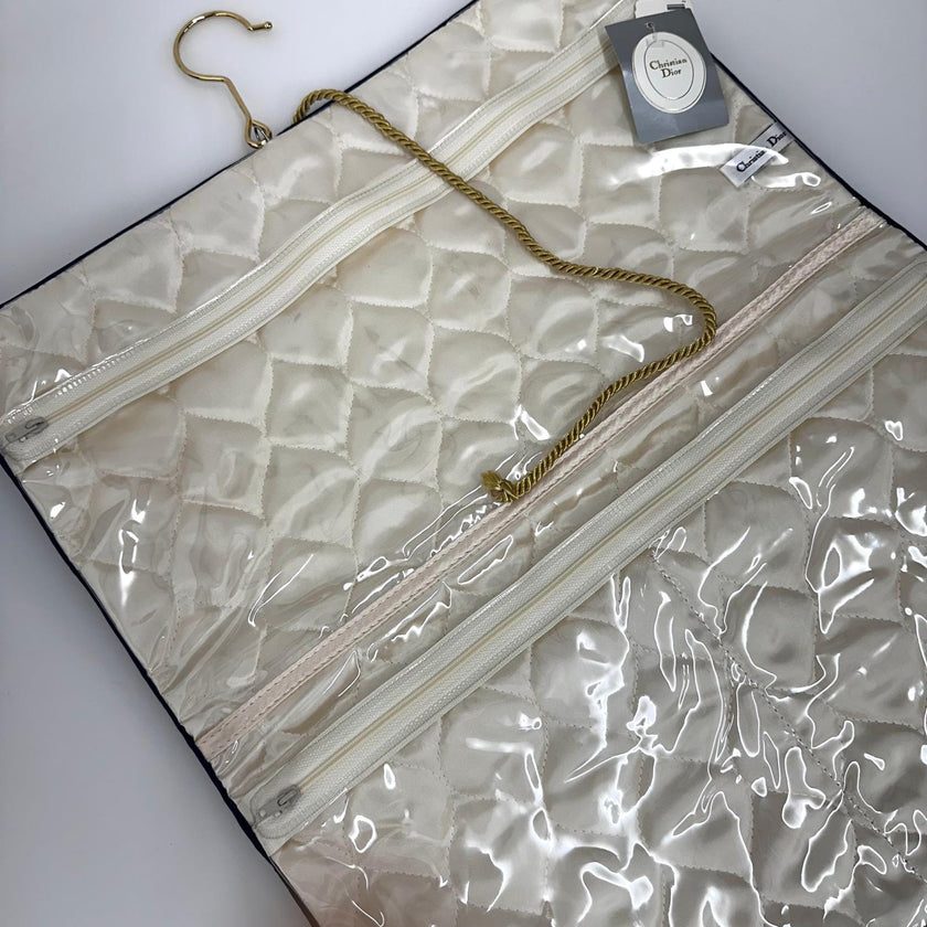 Christian Dior Set da Viaggio Vintage in Raso Blu Navy inutilizzato