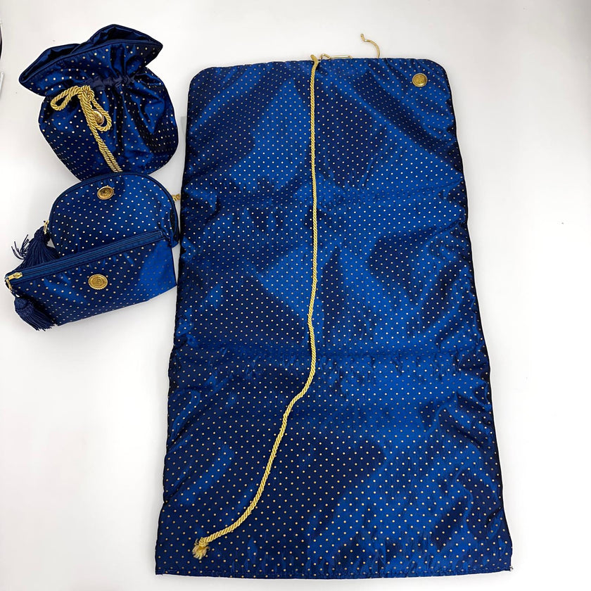 Christian Dior Set da Viaggio Vintage in Raso Blu Navy inutilizzato