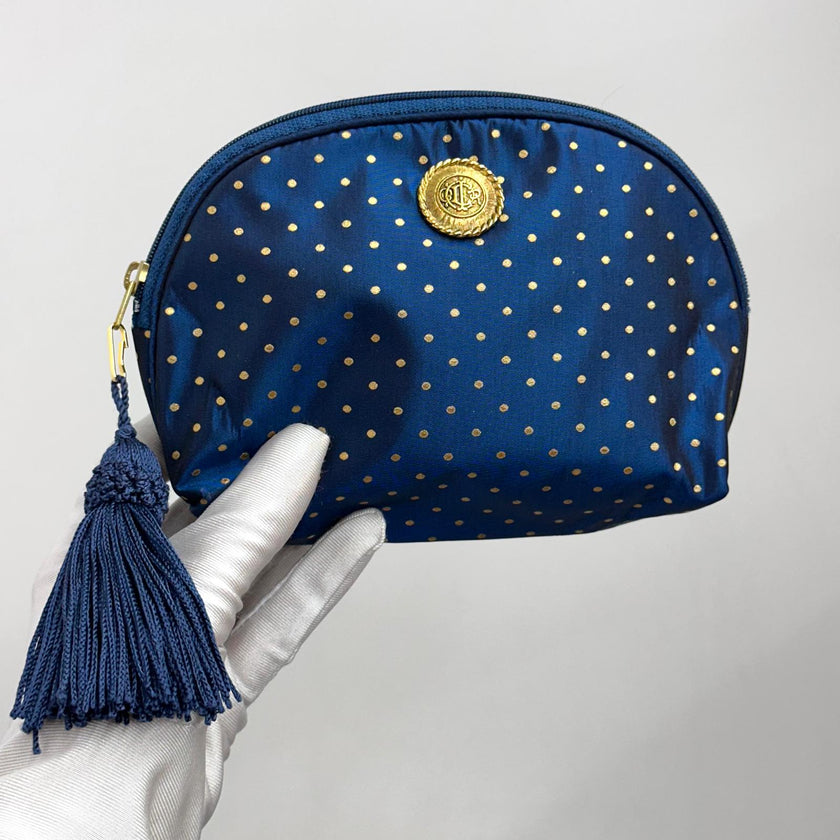 Christian Dior Set da Viaggio Vintage in Raso Blu Navy inutilizzato